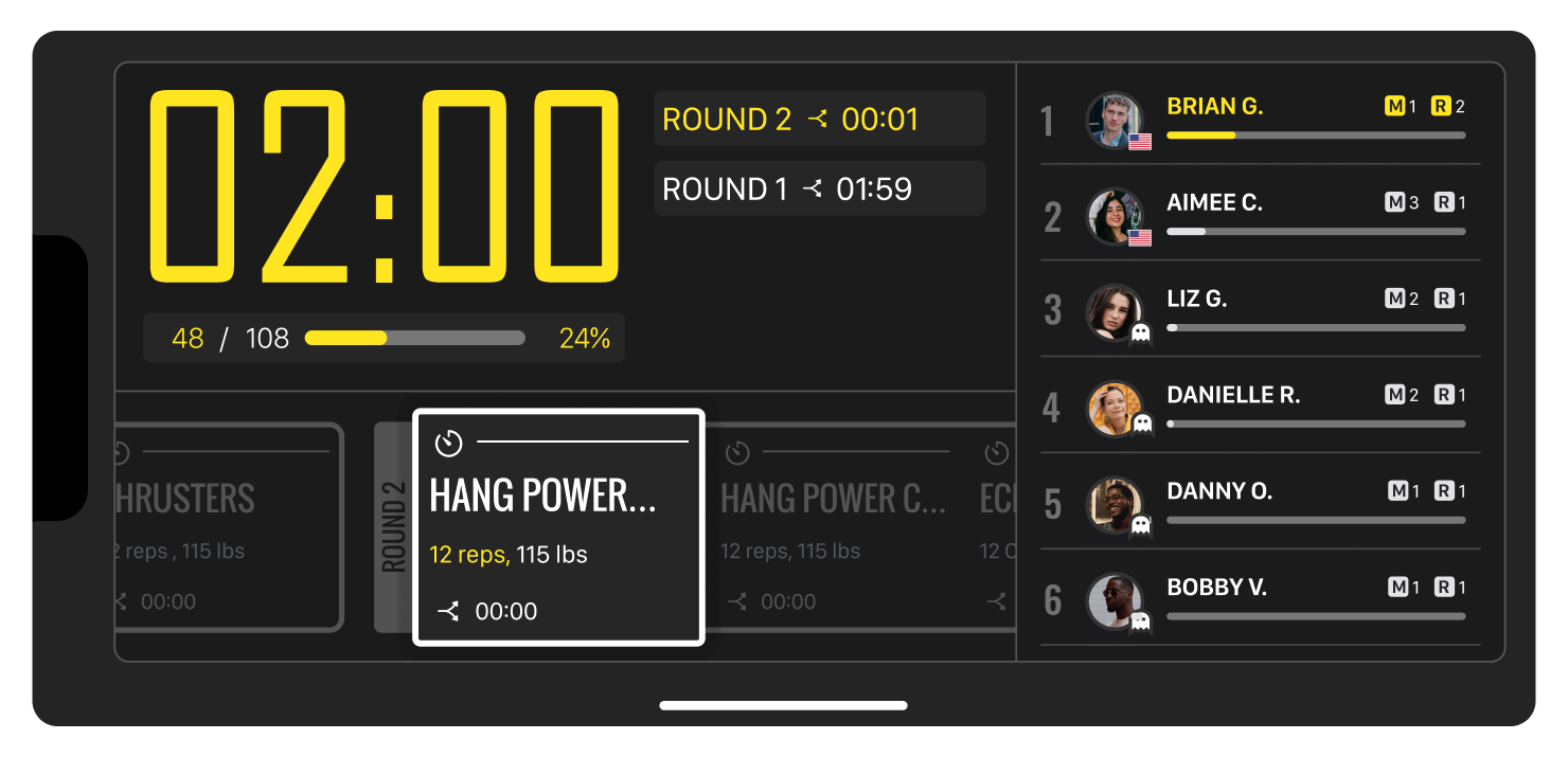 Ghost mode — racing a previous performance or competing against featured athletes