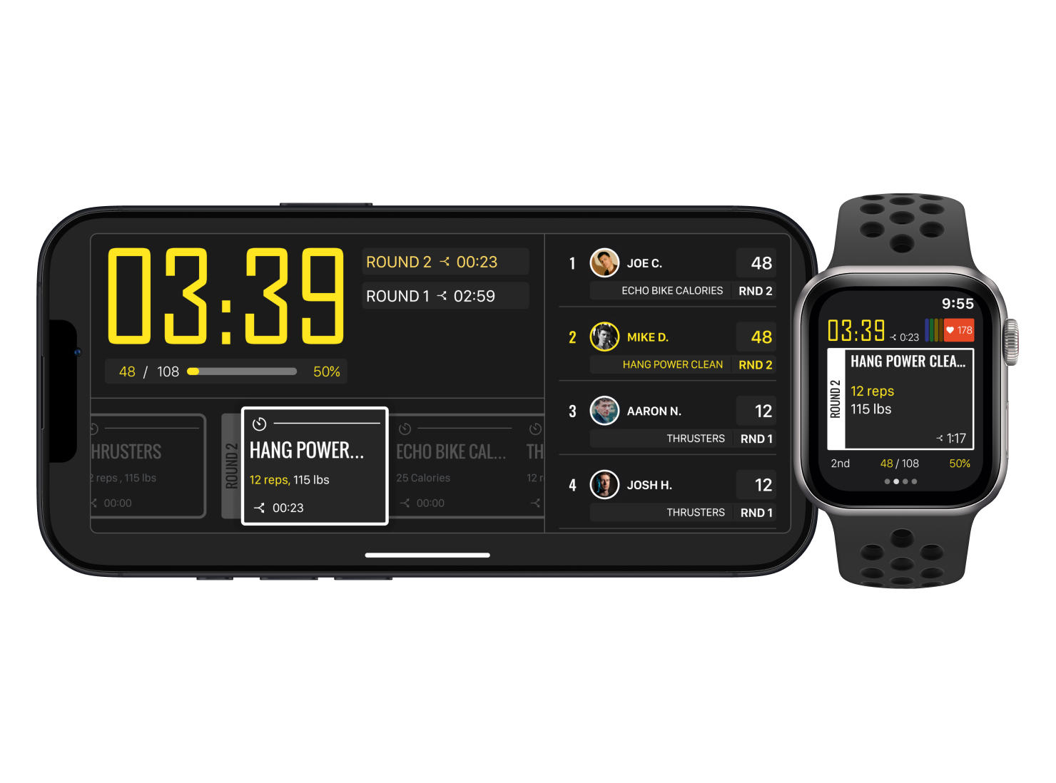 BTWB Tempus workout timer screens